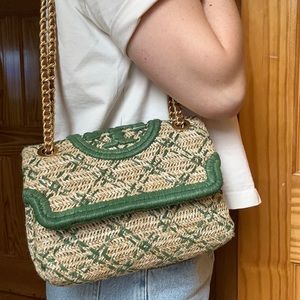 Tory Burch Women's Green Fleming Soft Straw Small Convertible Shoulder Bag